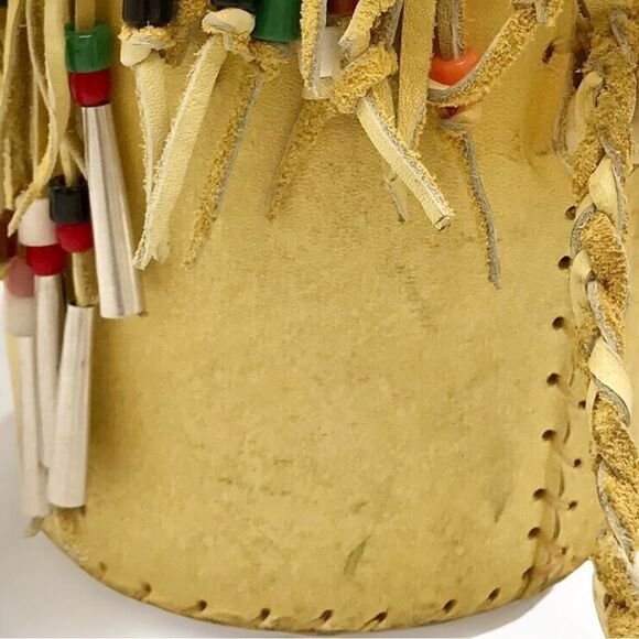 Hobbyist Suede Leather Wrapped Ceramic Jug with Beaded Fringe Braided Strap - Picture 16 of 16